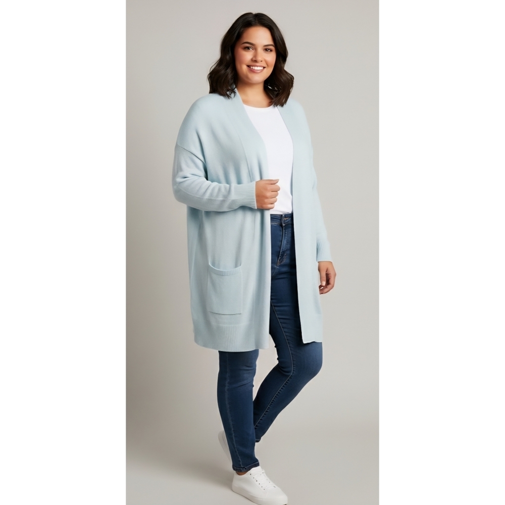 Talbots Woman Plus Linen Blend Open Cardigan Sweater